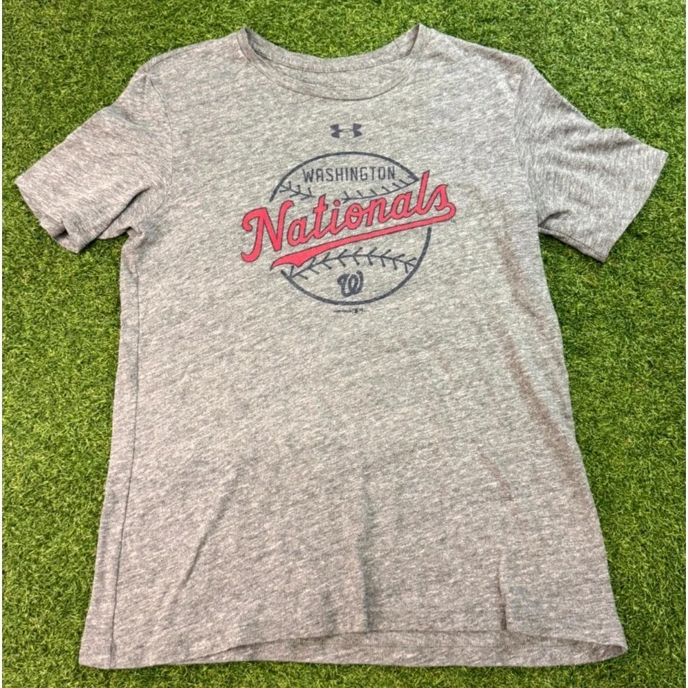 Washington Nationals T Shirt Men L Gray Under Armour Heatgear Baseball MLB Loose